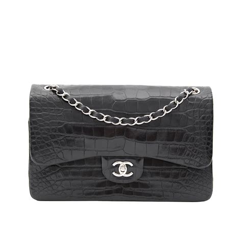 CHANEL Alligator Jumbo Double Flap Black 